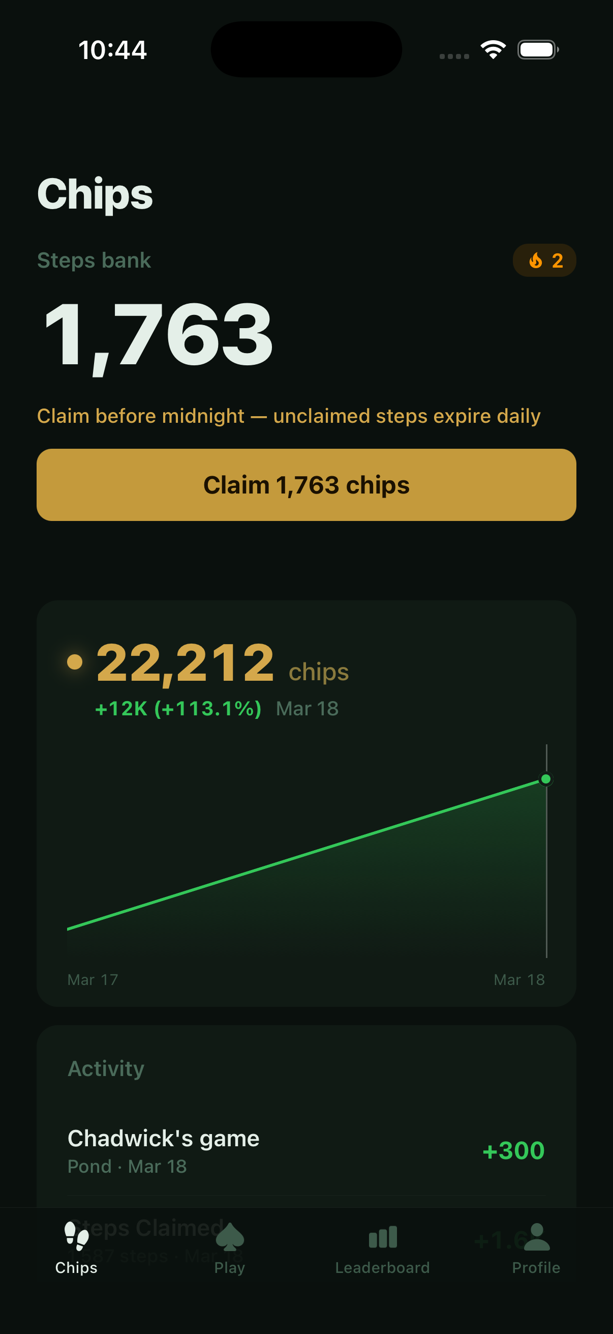 Steps bank showing daily steps