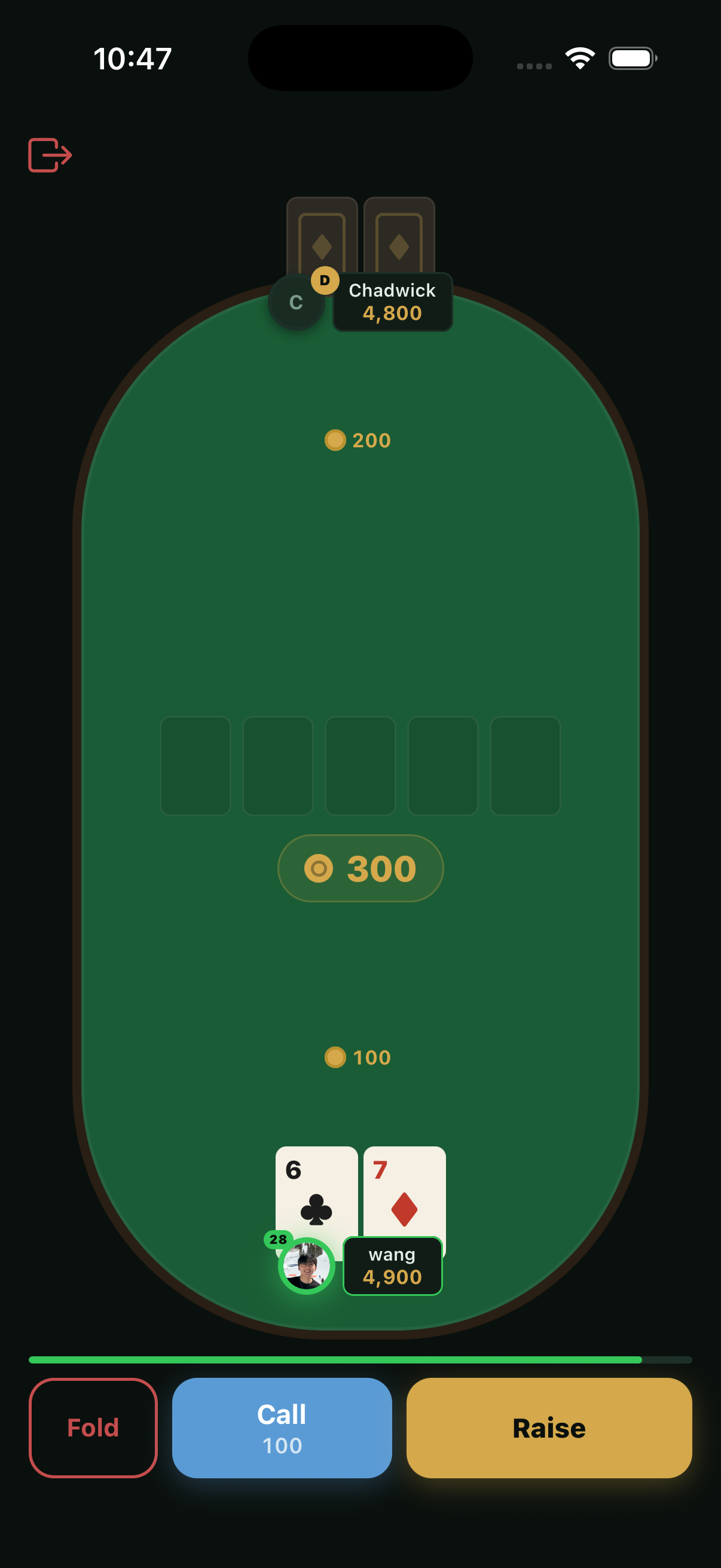 WalkingFish poker table — real-time Texas Hold'em